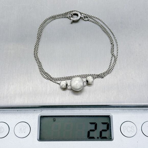 Vintage Sterling Silver 925 Triple Ball Minimalist Design Necklace 19" - Picture 5 of 5